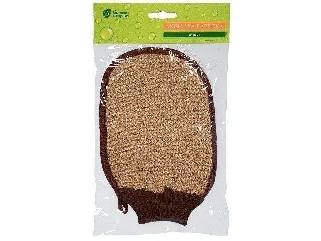 Мочалка из рами,варежка с хлопком с резинкой.15х24 см Банные штучки  40362